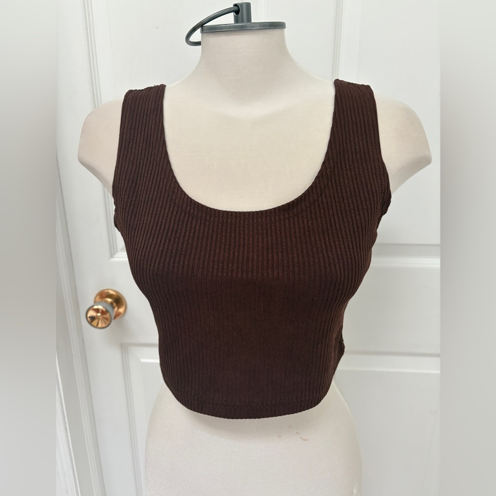SHEIN Brown Ribbed Sleeveless Crop Tank Top